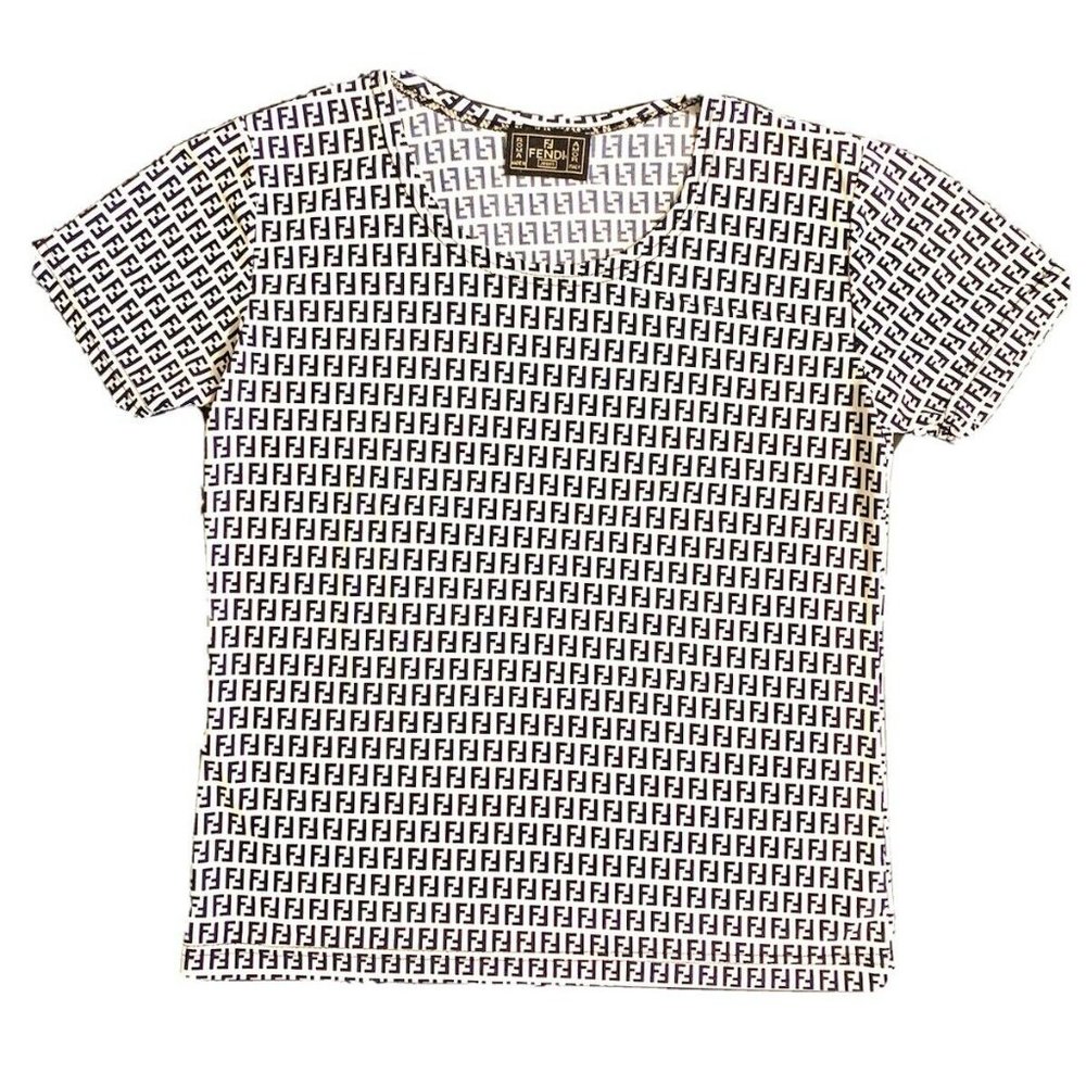 FENDI MONOGRAM SHIRT NAVY/WHITE SIZE S - Picture 4 of 9